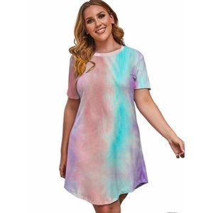 Tie-Dye Short Sleeve Plus Size Mini Dress